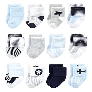 Luvable Friends Unisex Baby Newborn And Baby Terry Socks, Airplane, 6-12 Months