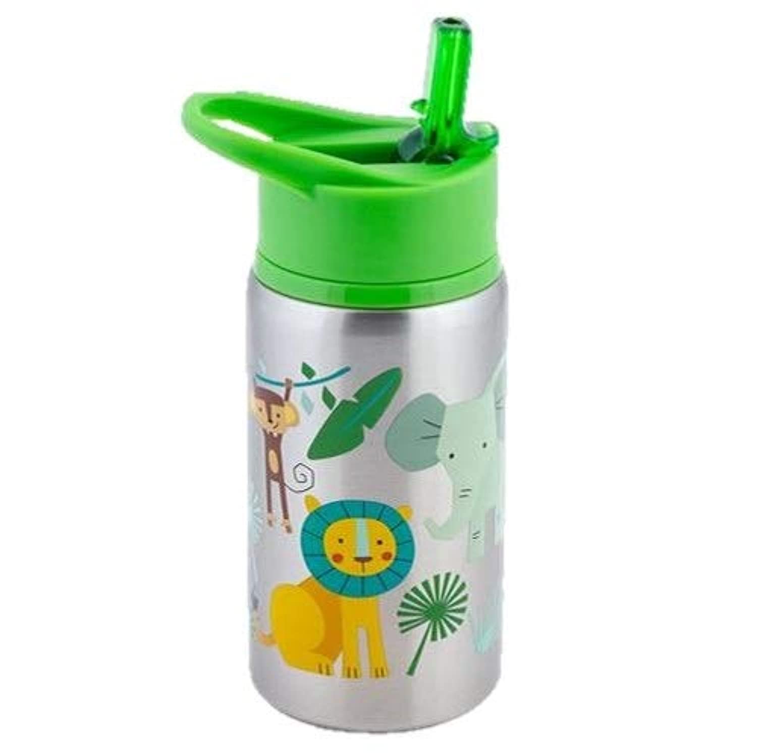 Stephen Joseph Stainless Steel Water Bottles, 18 Oz, Straw Lid, Reusable Tumbler, Insulated, Zoo