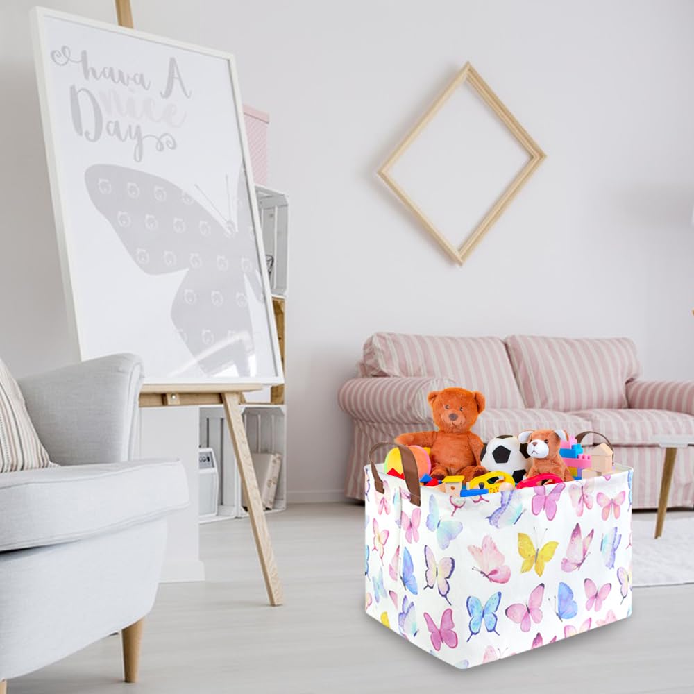 Fxocshe Rectangular Butterfly Basket,Girls Basket, Foldable Waterproof Cute Storage Basket,Kids Storage Bin,Toy Gift Organizer,G