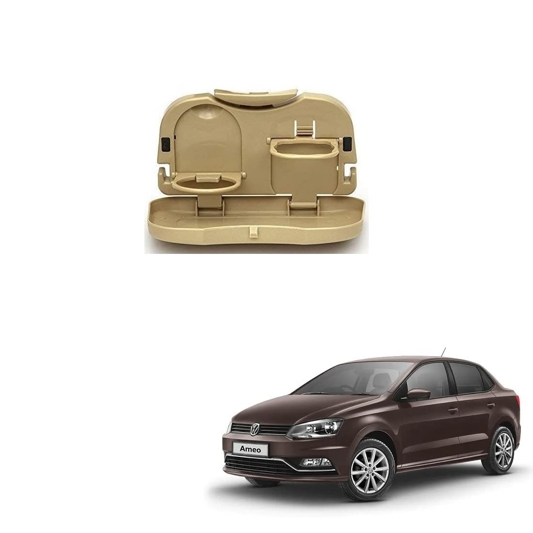 Stylish Foldable Compact Car Back Seat Tray for Food/ Drinks/ Cup/ Bottle Holder Universal Pack of 1 Suitable for V W Ameo