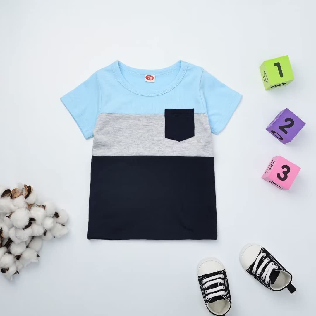 12-18 Month Boy Clothes Baby Boys Summer Outfits Short Sleeve Patchwork T-Shirt & Solid Shortsset 2 Piece, Blue Boy Set 12-18 Mo