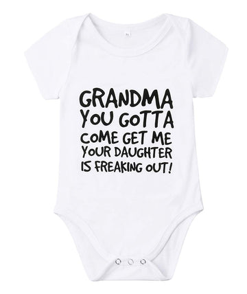 Newborn Baby Got My Mind On My Mommy Paws Funny Bodysuits Rompers Outfits Grey White 0-18M (R-Grandma You Gotta Come, 3-6M)
