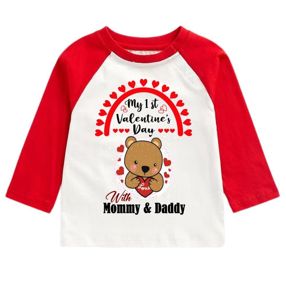 Cotton RedWhite Multicolor Full Sleeve Kids Tees My First Valentine With Mommy And Daddy TShirt For Baby Boys And Girls  D50