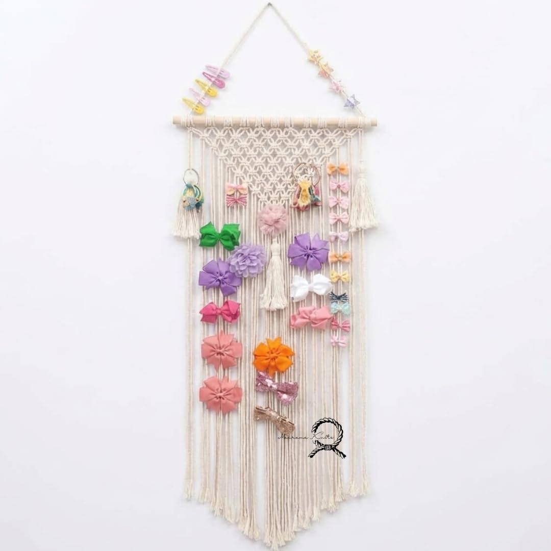 Macrame Kn0Ts Hair Bow Holder Hair Clips Hanger Headband Storage Organizer Fringe Boho Wall Decor Bow Organizer For Baby Girls R