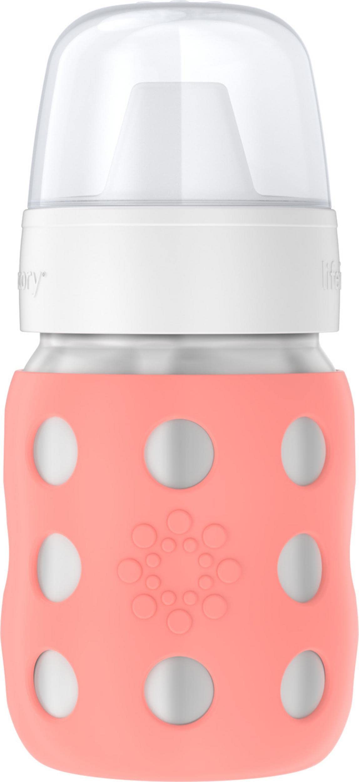 Lifefactory 8-Ounce Stainless-Steel Vacuum-Insulated Wide-Neck Baby Bottle With Hard Sippy, Cantaloupe (Ls2221Wca4)