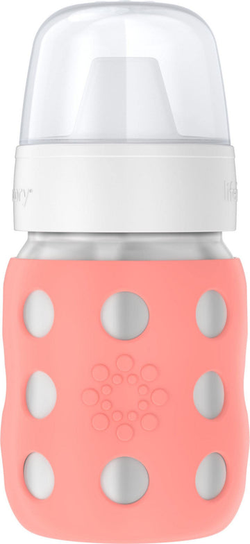 Lifefactory 8-Ounce Stainless-Steel Vacuum-Insulated Wide-Neck Baby Bottle With Hard Sippy, Cantaloupe (Ls2221Wca4)