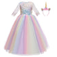Myrisam Unicorn Costume Princess Birthday Pageant Party 3/4 Sleeve Maxi Tulle Halloween Christmas Fancy Dress Up Outfits Rainbow
