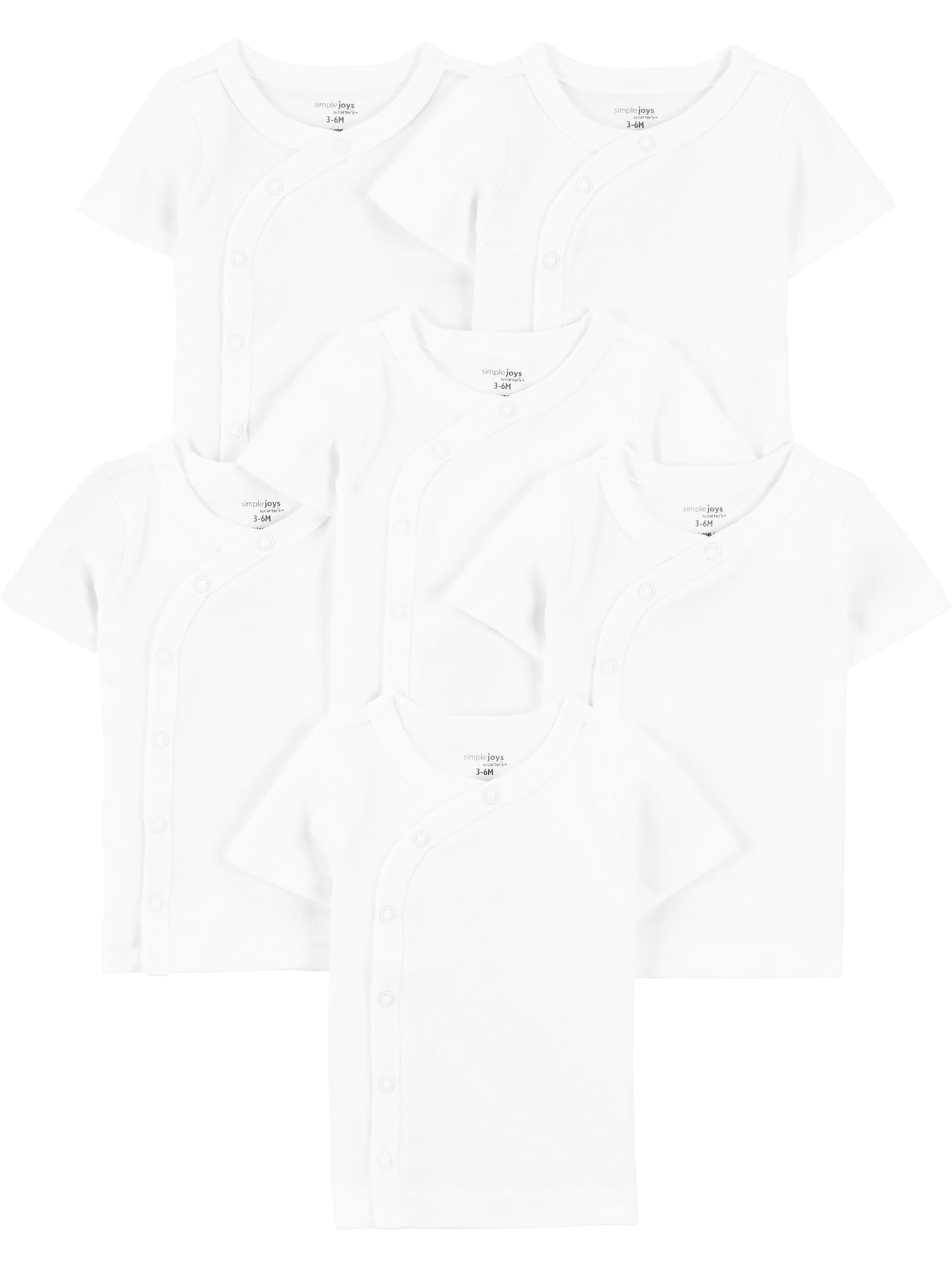 Simple Joys Kids 6-pack side snap short sleeve t-shirts Shirt, White, 0-3 Months