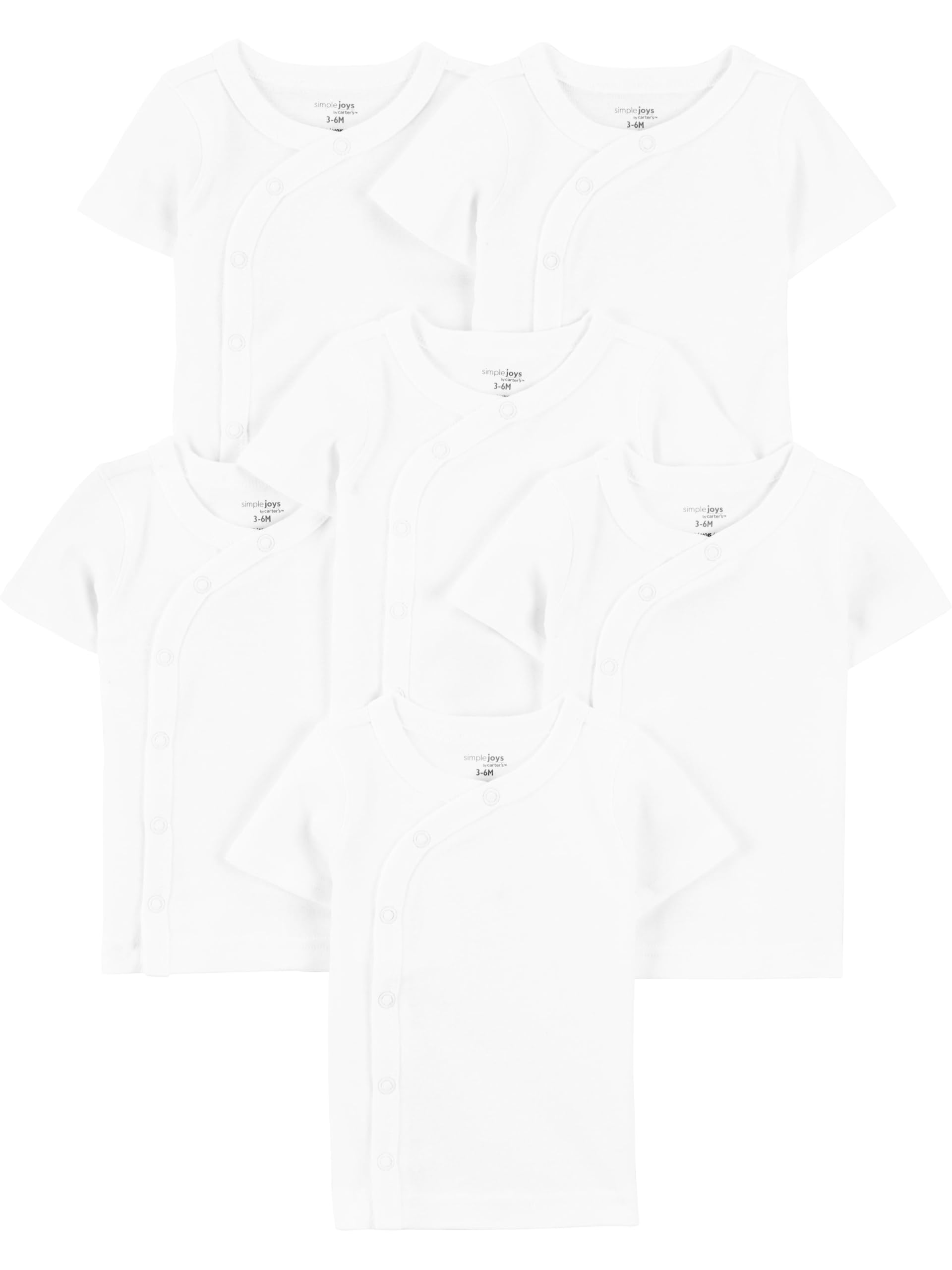 Simple Joys Kids 6-pack side snap short sleeve t-shirts Shirt, White, 0-3 Months