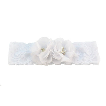 Baby Girls Lace Headband With Double Chiffon Flowers Pearl Hairband Headwrap Ja68 (White)