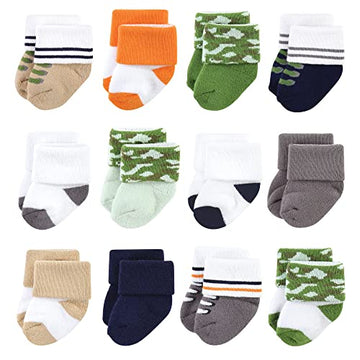 Luvable Friends Unisex Baby Newborn And Baby Terry Socks, Camo, 6-12 Months