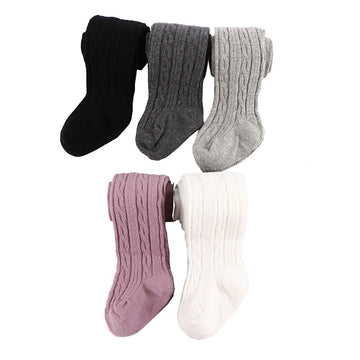 Looching 5 Pack Baby Toddler Girls Cute Cable Knit Cotton Tights Pantyhose Leggings Stocking Pants(2-4 T, White,Black,Grey,Dark