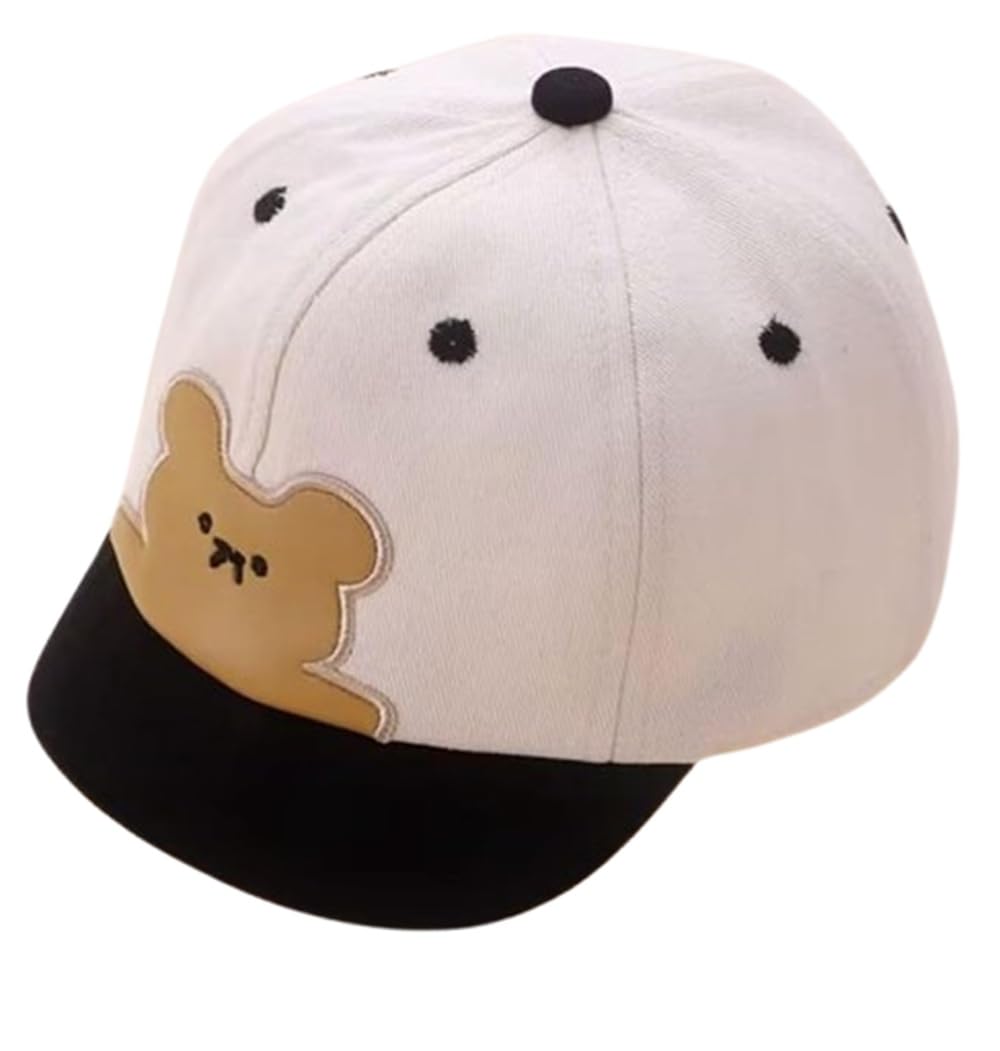Beige & Black Cartoon Bear Designed Cap, Toddler Boys Girls Sun Hat, Summer Cap Kids Adjustable Cotton Caps For And Baby Girls A