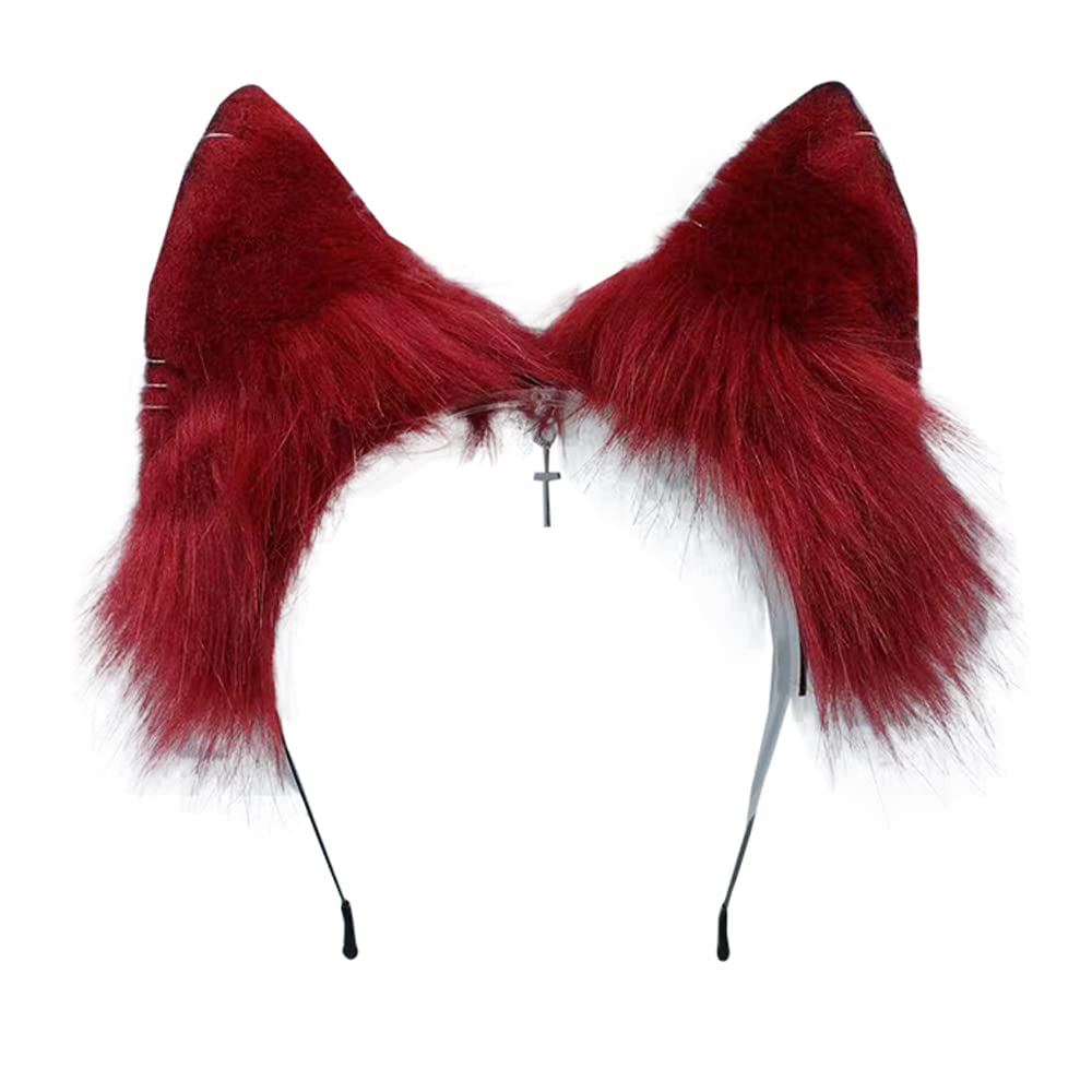 Vigvan Handmade Wolf Fox Ears Animal Cosplay Cute Head Accessories For Halloween (Chain Red White)