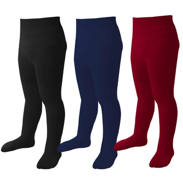 Baby Tights 6-12 Months Girl Seamless Cable Knit Leggings Cotton Stockings Pantyhose For Toddler 3 Pack (Black, Navy, Burgundy,