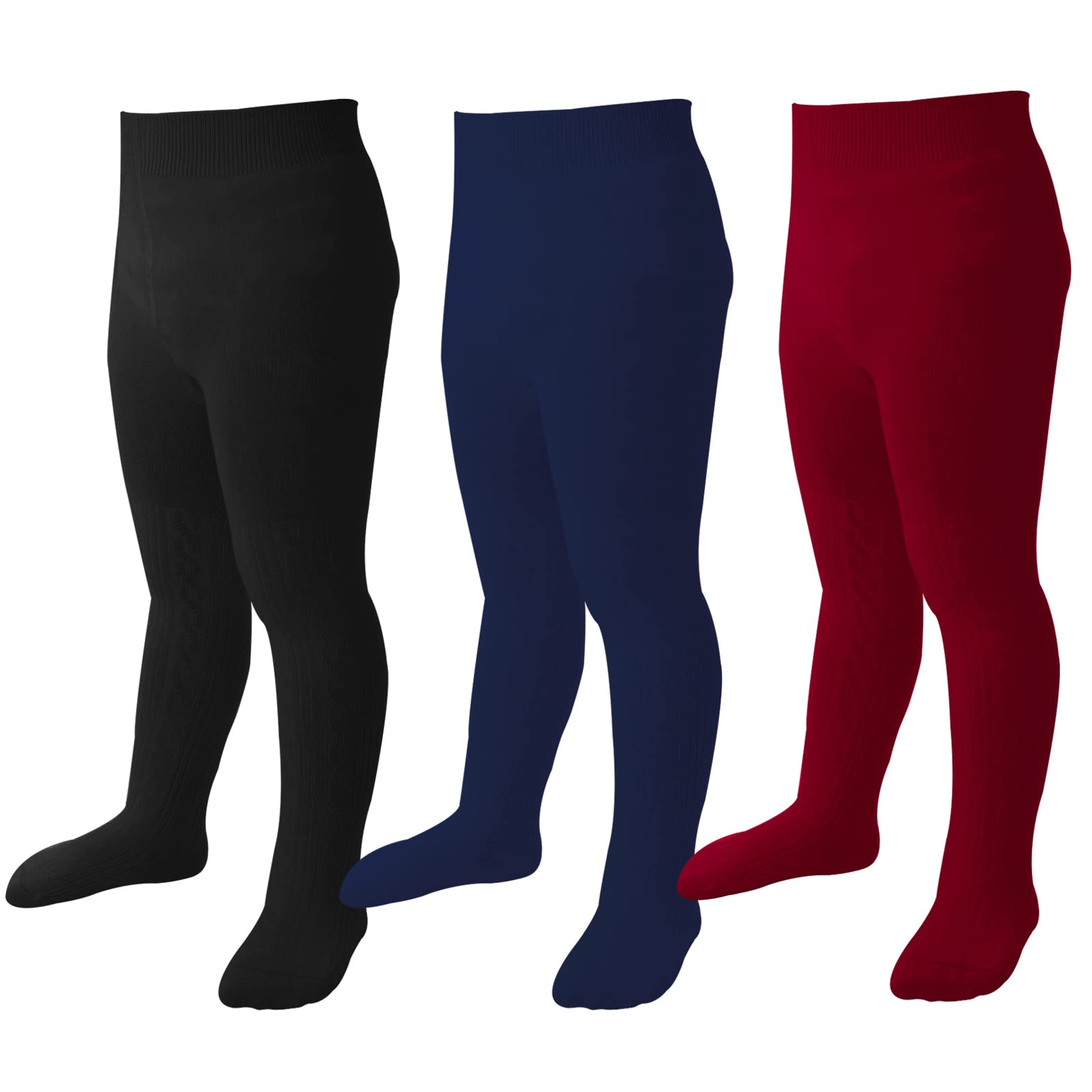 Baby Tights 3-6 Months Girl Seamless Cable Knit Leggings Cotton Stockings Pantyhose For Infant Toddler 3 Pack (Black, Navy, Burg