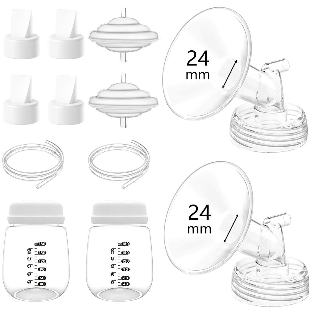 Full Breast Pump Parts With 24Mm Flange Set For Spectra S2 S1 9 Plus, Replacement Breast Accessories Include Flanges, Valves, Ba