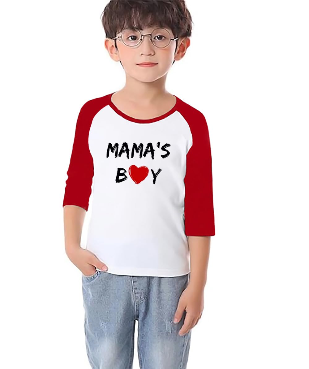 Future Ladies Man Current Mama'S Boy Raglan T-Shirt Toddler Boy Valentine'S Day 3/4 Sleeve Top Spring Cotton Outfit (4-5T, Red2)