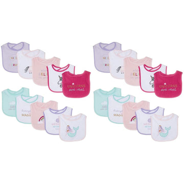 Luvable Friends Unisex Baby Cotton Drooler Bibs With Fiber Filling, Unicorns And Mermaids, One Size