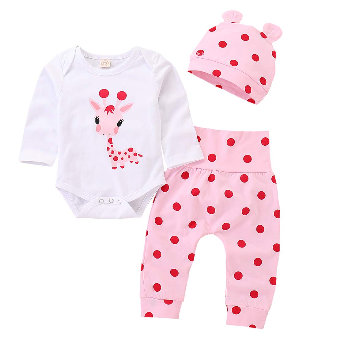 Boebnozcv Newborn Toddler Baby Girl Outfits Giraffe Bodysuit Top + Pink Legging Pants Set With Hat Infant Clothes