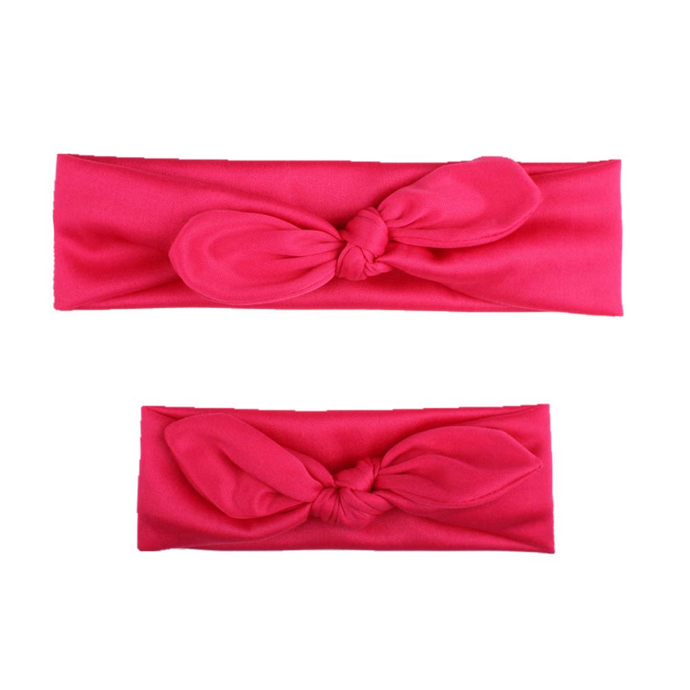 Akoak 2 Pcs/Set Mother-Daughter Matching Headband, Bow, Elastic Headband, Headband Accessories Family Headdress (Rose Red)