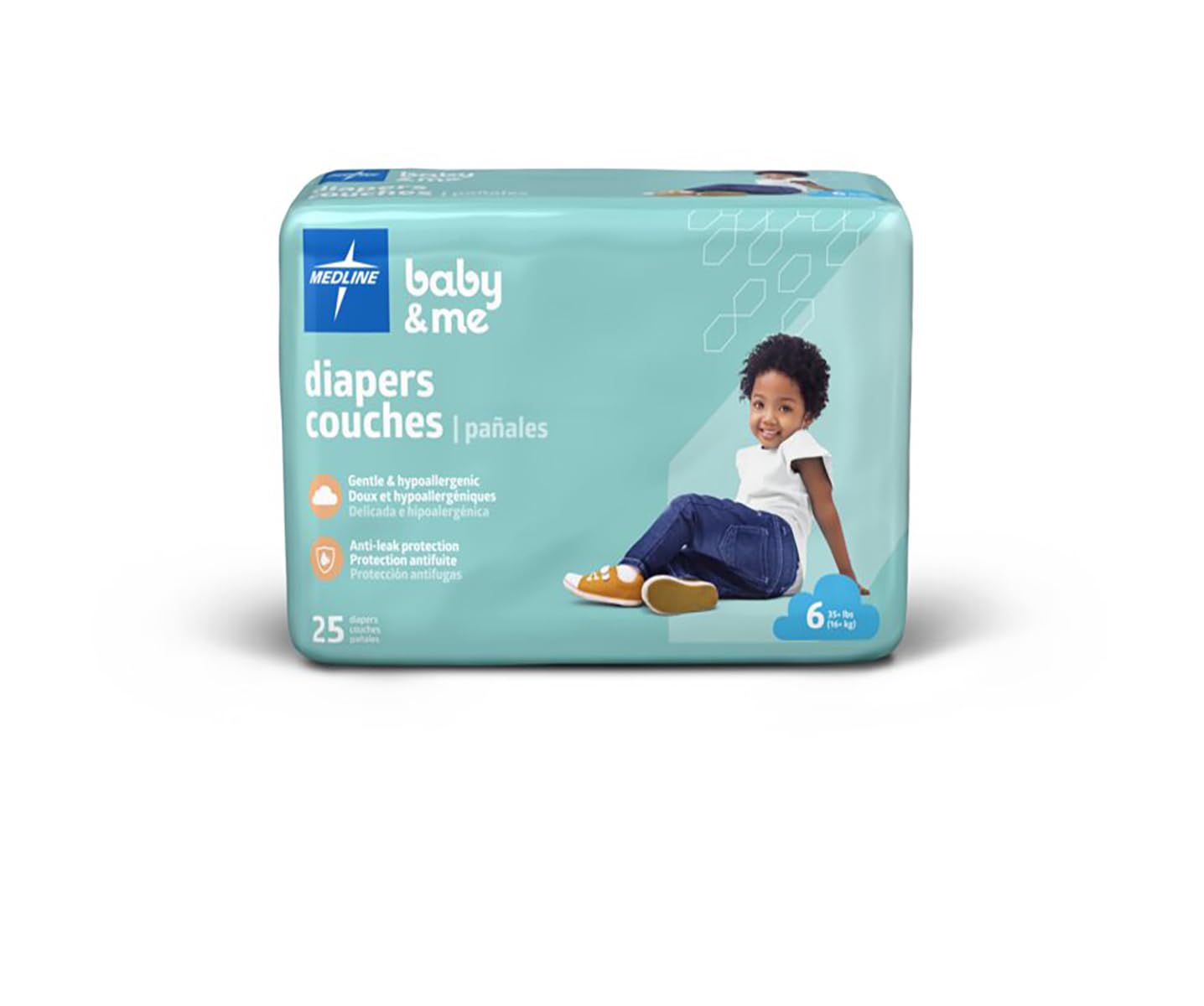 Medline Disposable Baby Diapers, Size 6 (35+ Lbs), Case Of 200