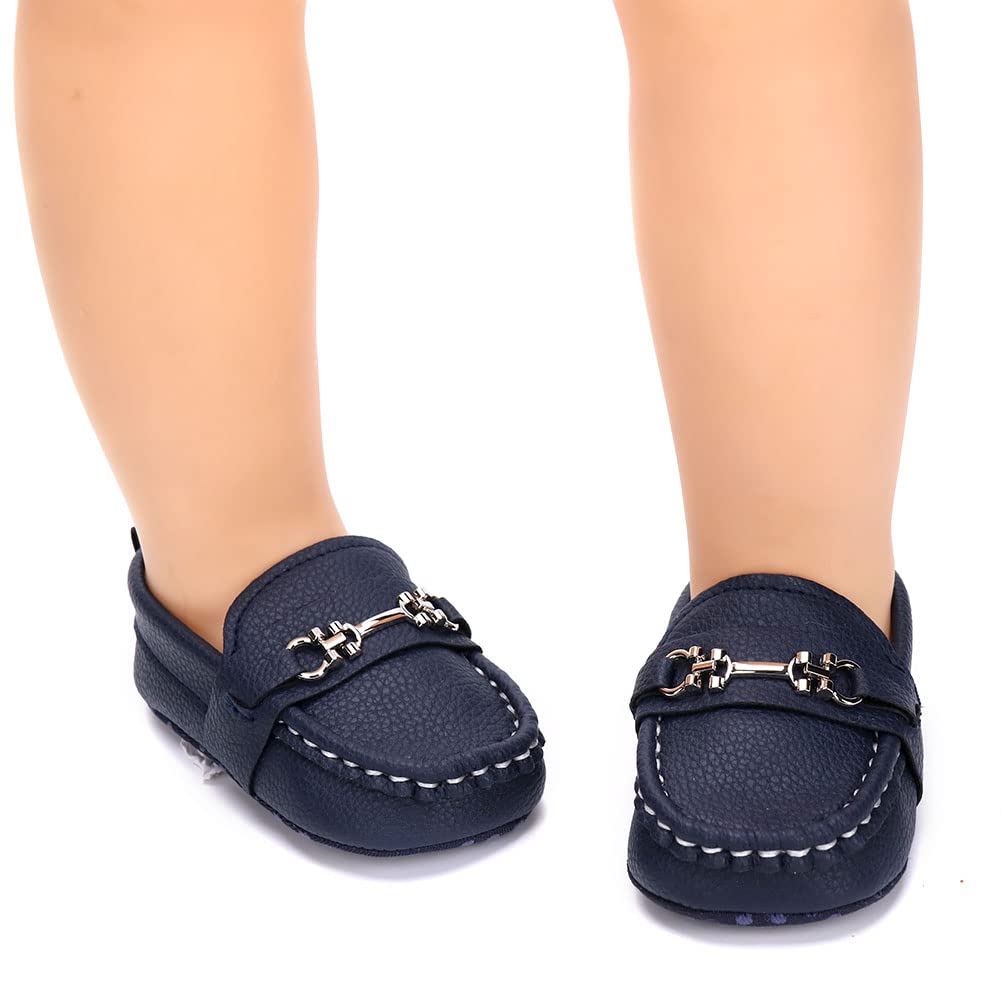 Lonsoen Infant Shoes Boys Loafers Baby Girls Crib Moccasins Classic Synthetic Leather Wedding Dress Shoes,Bay209 Deep Blue 0-6 M