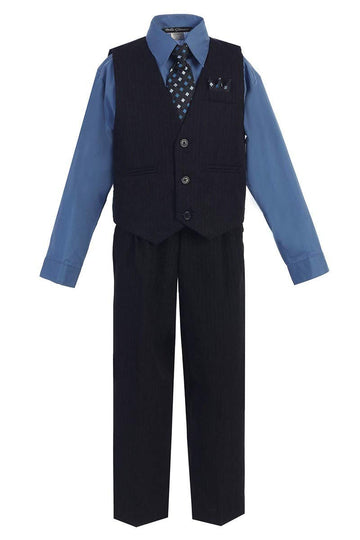 Igirldress Baby Boys' And Special Occasion Pinstripe Vest Set Navy/Victoria Blue 9-12Mos