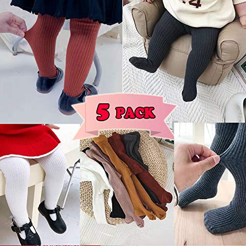 Cecorc Baby Girls Tights Toddler Cable Knit Leggings Infants Stockings Cotton Pantyhose,3-6 Months,5Pack,Black/White/Darkgrey/Re