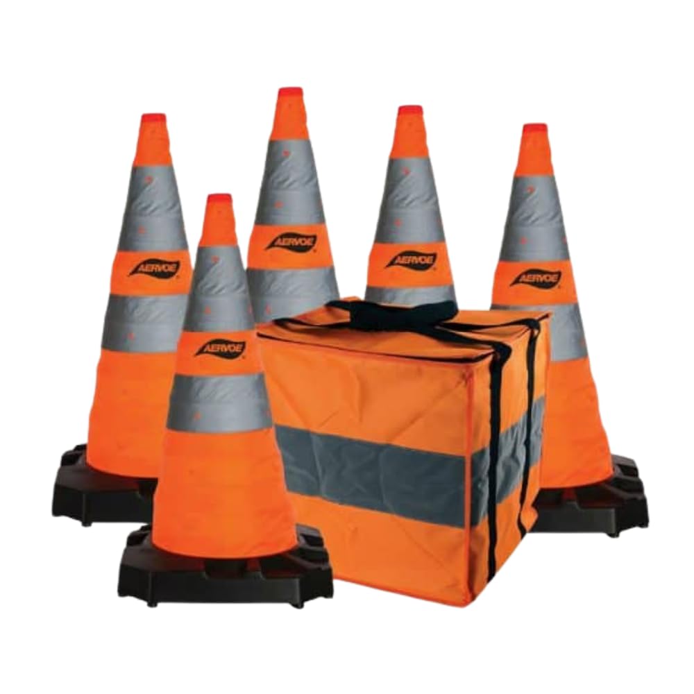 1186-5 28 H.D. Collapsible Safety Cone 5-Pack Kit Rubber base6 14