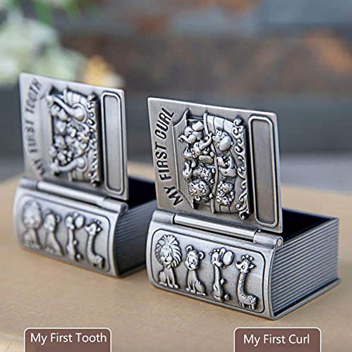 First Curl And First Tooth Keepsake Box For Kids Metallic Engraved Cute Shape, Silver Tooth Holder, Tooth Collection Organizer,