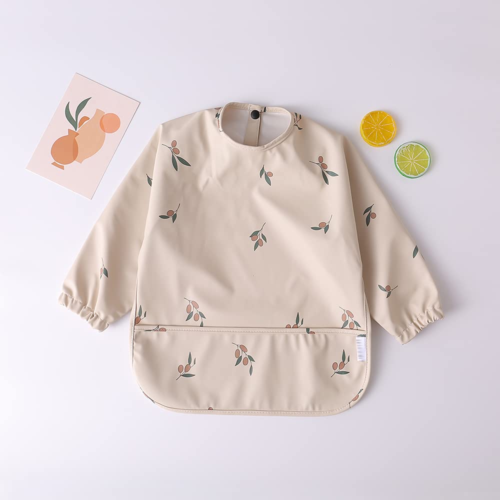 Gzmm Waterproof Baby Bibs,Infant Toddler Long Sleeve Feeding Bib With Food Catcher,Easy Clean & Washable