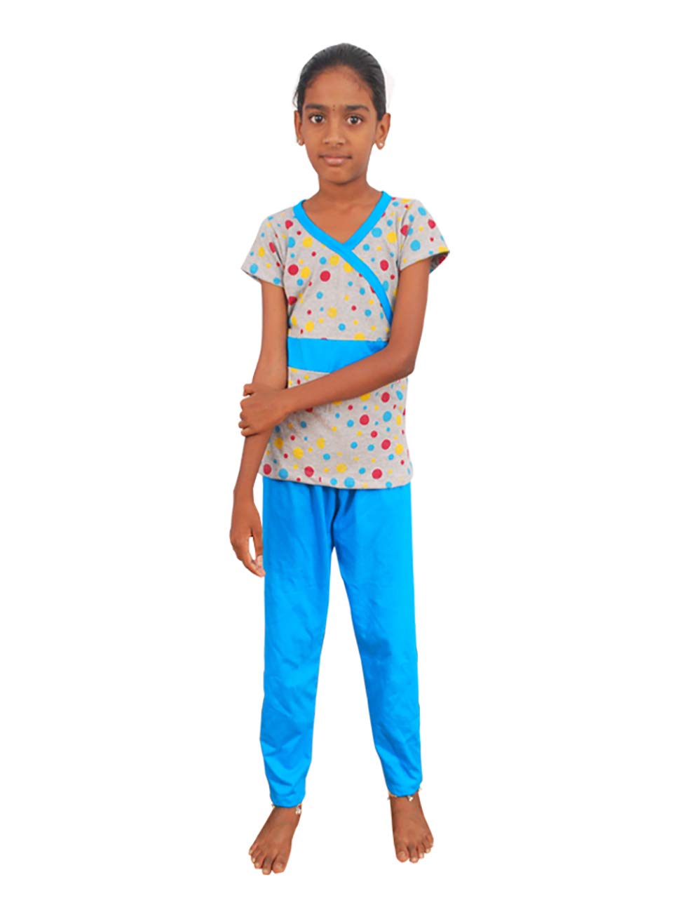 GOKUL FASHION Light Blue Polka Print Girls Pyjama Set (1011 Years)