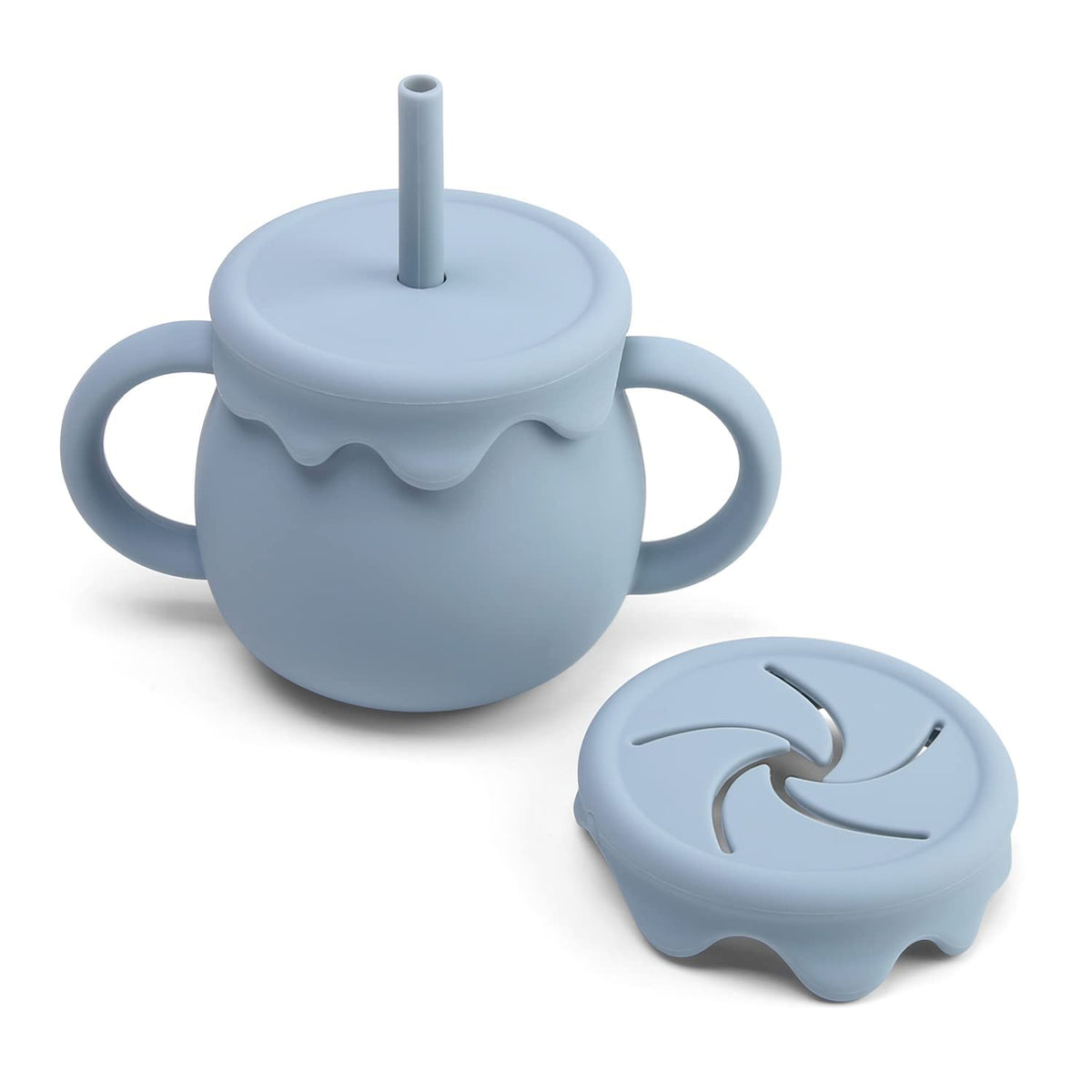 Ginbear 2in1 Silicone Baby Cups with Straw and Lid for Snacks, 8.5 oz SpillProof Sippy Cups, Training Cup for Toddlers Ages (