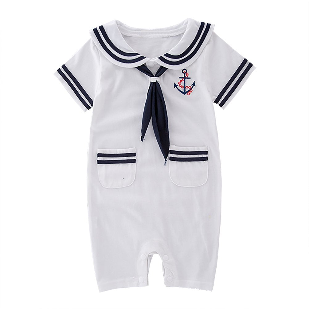 Xm Nyan May'S Baby Toddler Boys Sailor Stripe Romper Marine Navy Romper Outfit White 6-12 Months