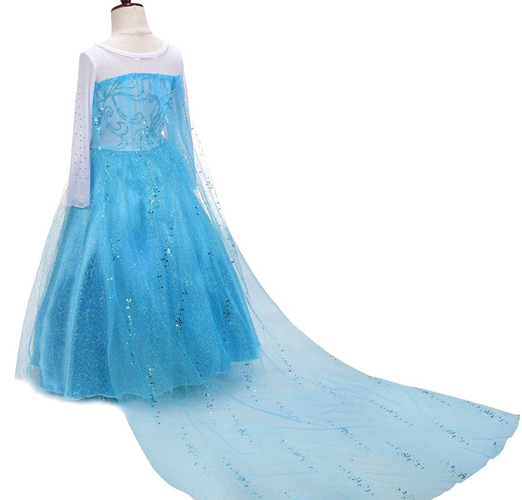 Dressy Daisy Little Girls' Ice Princess Costume Dresses Birthday Halloween Christmas Fancy Party Outfit With Long Fixed Train An