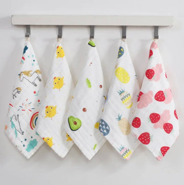 Heartbury Baby Super Soft Absorbent Muslin 6 Layer 100% Organic Wash Towel- 100X100 Cm - (0-3 Years) (30 * 30 Face Towel) 5Psc