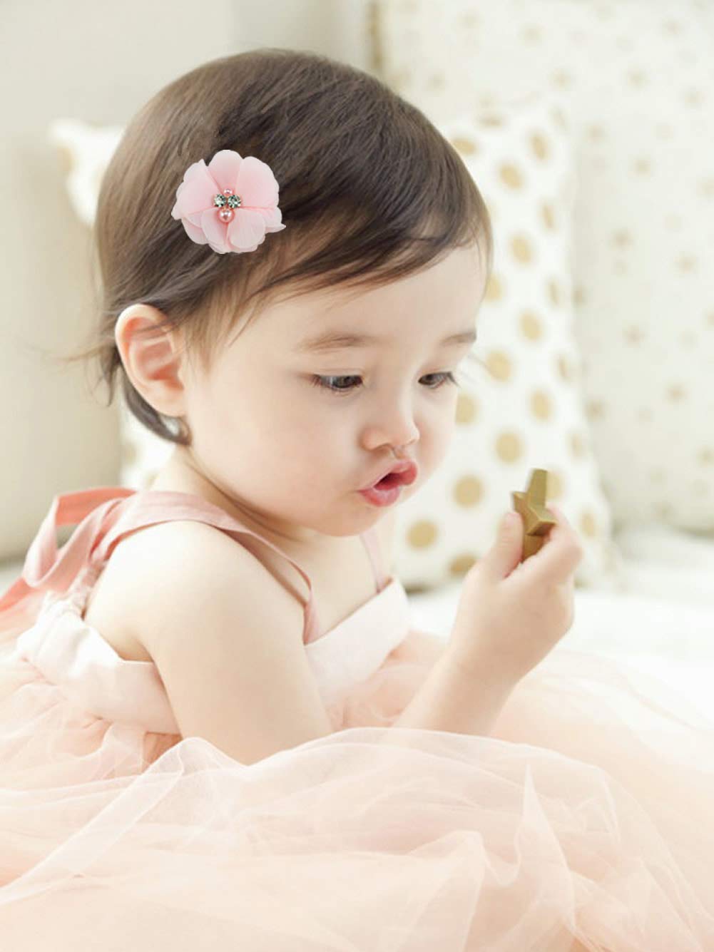 Insowni 40 Pack/20 Pairs 2' Solid Chiffon Flower With Rhinestones Pearls Ponytail Pigtail Alligator Hair Clips Barrettes 2 Inch