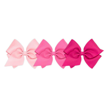 Wee Ones Girls' Mini King Bow 3 Pc Set Solid Grosgrain Variety Pack On A Weestay No-Slip Hair Clip - Light Pink, Hot Pink And Sh