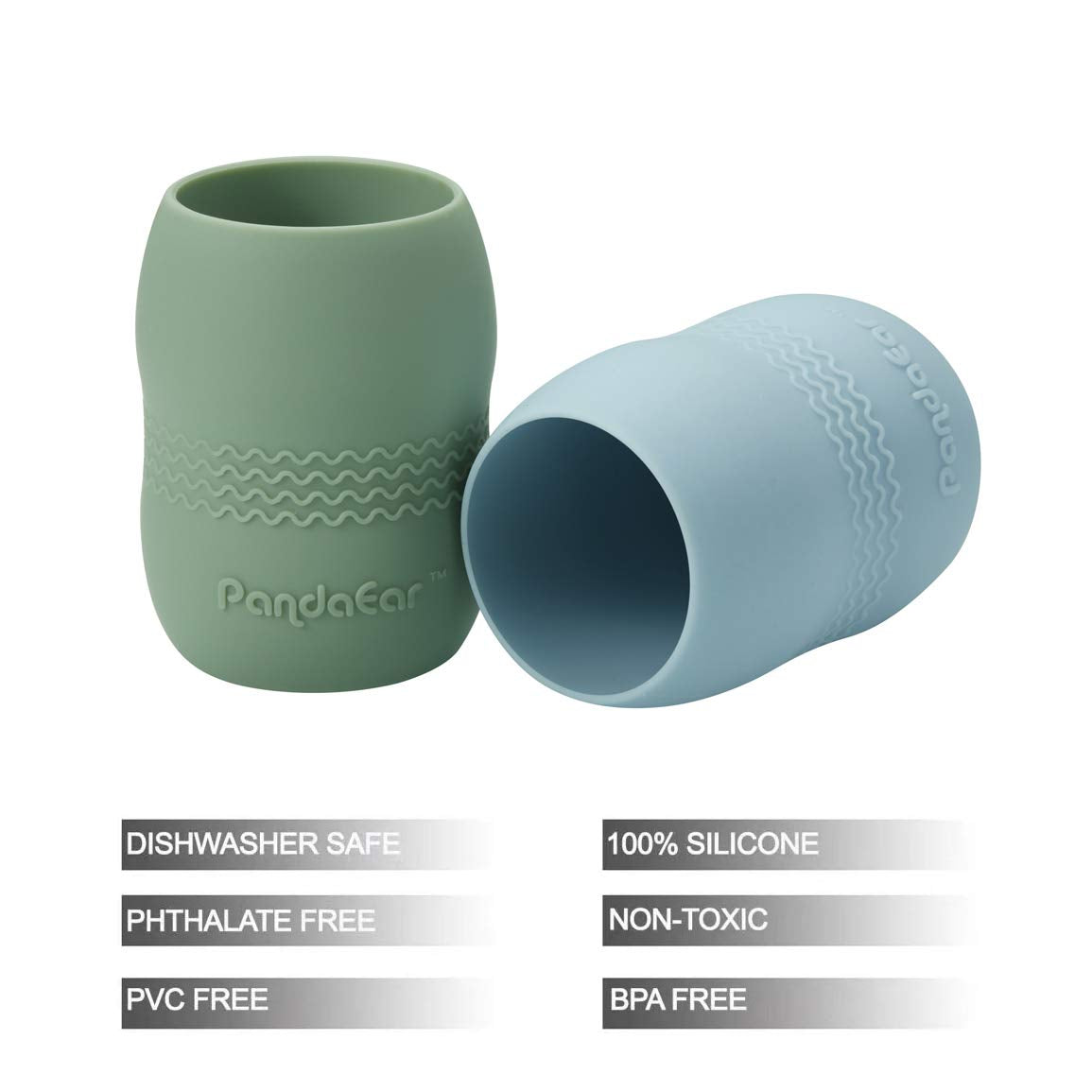 Pandaear (2 Pack 100% Tiny Silicone Drinking Training Cup For Baby And Toddler (Blue/Green)