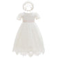 Silver Mermaid Baby Girls Baptism Christening Dress Lace Short Sleeve Wedding Dresses Gown & Bonnet (18M,Ivory White)