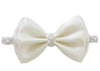 0-12 Newborn Baby Baptism Pearl Headband With Bow In White Christening Headband With Satin Bow, Pearl Rhinestone Band (Cream(6-1