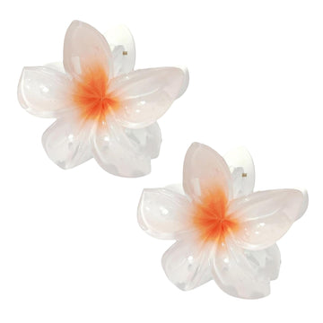 2Pcs White Flower Hair Claw Clips - Plumeria Design Jaw Clips for Women & Girls | Strong Hold Hair Claws for Thin Hair | Preppy 