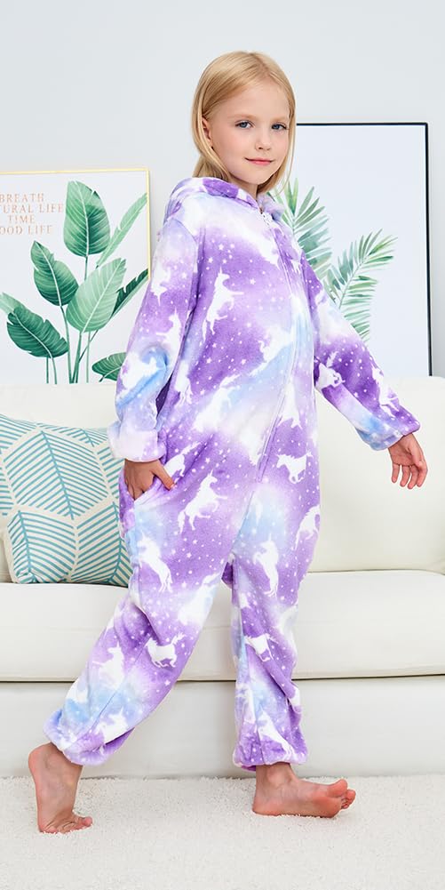 Newplush Unisex Children Unicorn Pyjamas Halloween Kids Onesie Costume (2 Yeras Older, Purple Night)