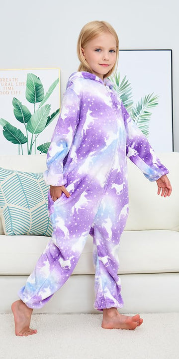 Newplush Unisex Children Unicorn Pyjamas Halloween Kids Onesie Costume (2 Yeras Older, Purple Night)