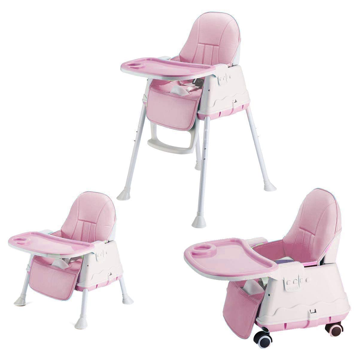 Syga High Chair For Baby Kids,Safety Toddler Feeding Booster Seat Dining Table Chair With Wheel And Cushion(Pink)