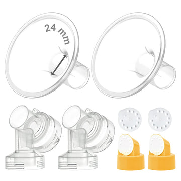 Maymom Myfit Flange Set, Two-Piece Breast Shield (24Mm Medium) Connector Valve Membrane Compatible With Medela Breast Pumps (Pum
