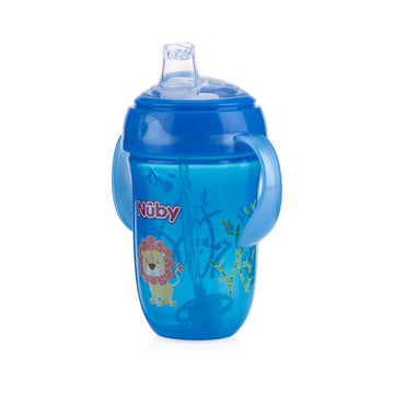 Nuby Comfort Trainer 2 Handle Cup With 360 Weighted Straw And Soft Silicone Spout, 9 Oz, Boy, Colors May Vary