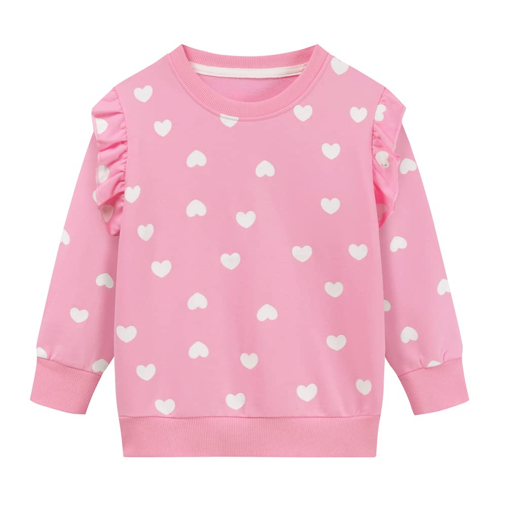 Little Girls Pink Love Heart Shirts Toddler Long Sleeve Sweatshirts Valentines Day Pullover Active Tops 5T