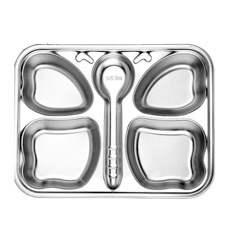 Happy Hues Stainless Steel Divided Meal Plate Tray4 Compartments Dinner Dish For Baby (Butterfly)